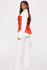 Rosy Elegance Blazer Pant Set - White/combo