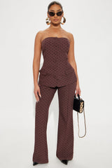 Stacy Polka Dot Flare Pant Set - Brown
