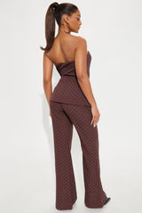 Stacy Polka Dot Flare Pant Set - Brown