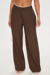 Sweet Promises Lace Trim Trouser - Brown