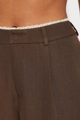 Sweet Promises Lace Trim Trouser - Brown