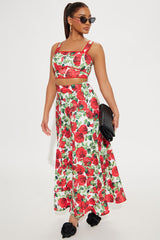 Floral Romance Skirt Set - Red/combo