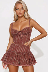 Sara Polka Dot Skirt Set - Brown/combo
