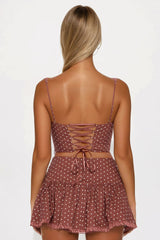 Sara Polka Dot Skirt Set - Brown/combo