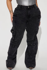 Tall Mad For You Cargo Jeans - Acid Wash Black