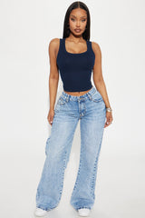 Maritza Non Stretch Destructed Wide Leg Jeans - Medium Wash