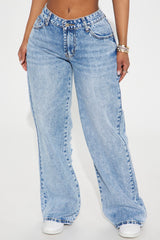 Maritza Non Stretch Destructed Wide Leg Jeans - Medium Wash