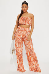 Island Dreams Plisse Pant Set - Rust/combo