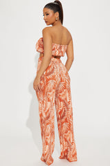 Island Dreams Plisse Pant Set - Rust/combo