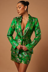 Brenda Satin Embroidered Skirt Suit Set - Kelly Green