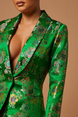 Brenda Satin Embroidered Skirt Suit Set - Kelly Green