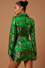 Brenda Satin Embroidered Skirt Suit Set - Kelly Green