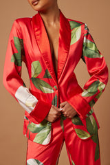 Ophelia Satin Floral Pant Suit Set - Red/combo
