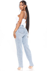 Took Him By Surprise Slim Fit Boyfriend Jeans - Light Blue Wash