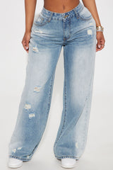 Alena Non Stretch Ripped Tinted Wide Leg Jeans - Vintage Wash