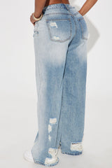 Alena Non Stretch Ripped Tinted Wide Leg Jeans - Vintage Wash