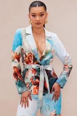 Aphrodite Blazer Suit Set - Blue/combo
