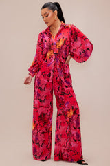 Samone Wide Leg Pant Set - Fuchsia/combo