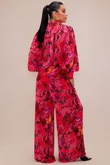 Samone Wide Leg Pant Set - Fuchsia/combo
