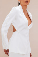 Julietta Satin Blazer Skirt Set - White