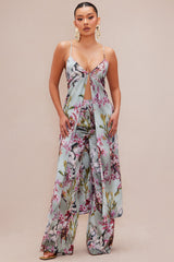 Guiselle Flyaway Satin Pant Set - Sage/combo