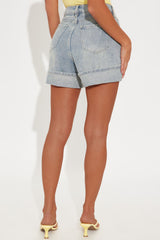 Syrene Non Stretch Relaxed Cuffed Denim Shorts - Vintage Wash