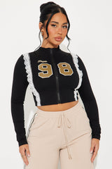 Level Up Lace Zip Up Top - Black