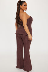 Stacy Polka Dot Flare Pant Set - Brown