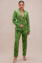 Finley Satin Blazer Suit Set - Green