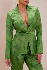 Finley Satin Blazer Suit Set - Green