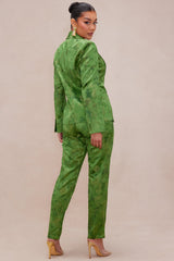 Finley Satin Blazer Suit Set - Green