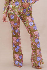 Gianina Embroidered Flare Pant - Pink/combo