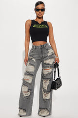 Von Dutch Ribbed Notch Neck Tank Top - Black/Green