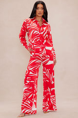 Sasha Satin Pant Set - Red/combo