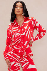 Sasha Satin Pant Set - Red/combo