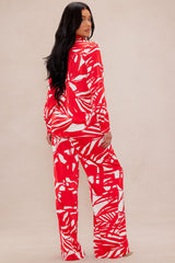 Sasha Satin Pant Set - Red/combo