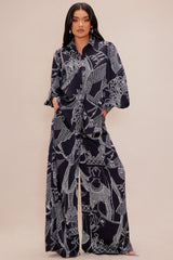 Anna Satin Pant Set - Navy/combo