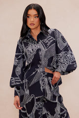 Anna Satin Pant Set - Navy/combo