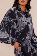 Anna Satin Pant Set - Navy/combo