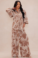 Anna Satin Pant Set - Mocha/combo