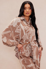 Anna Satin Pant Set - Mocha/combo