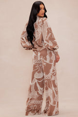 Anna Satin Pant Set - Mocha/combo