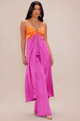 Gigi Flyaway Satin Pant Set - Pink/combo