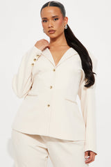 I Rest My Case Fitted Waist Blazer Set - Cream