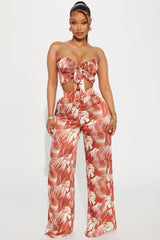Lana Satin Pant Set - Rust/combo