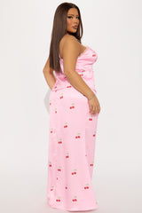 Cherry Delight Satin Skirt Set - Pink/combo