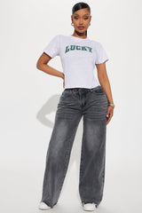 Shay Non Stretch Destructed Wide Leg Jeans - Black Wash