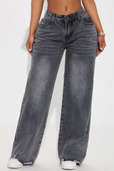 Shay Non Stretch Destructed Wide Leg Jeans - Black Wash