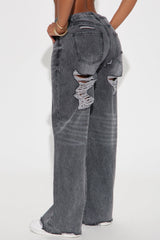 Shay Non Stretch Destructed Wide Leg Jeans - Black Wash