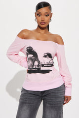 Vintage Highway Cruise Off Shoulder Sweatshirt - Pink